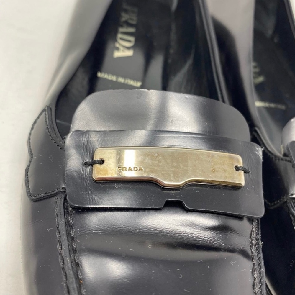 Prada Black Patent Leather Square Toe Loafer Flats with Buckle - Picture 10 of 11